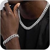 DIDISEE 2 Pcs Cuban Link Chain for Men Women Fake Diamond Chain Necklace Silver Gold Iced Out Chain Miami Cuban Link Bracelet Men Hip Hop Jewelry Gift