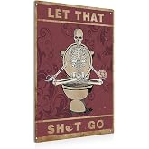BEASTZHENG Funny Let That Go Skull Bathroom Metal Tin Sign Wall Decor - Vintage Bathroom Quote Tin Sign for Toilet Restroom Washroom Home Decor Gifts…