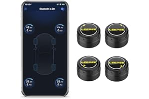 LEEPEE Tire Pressure Monitoring System, 5 Alarm Modes, with 4 External Sensors TPMS, Support iOS and Android, Real-time Displays Pressure and Temperature (0.1-6.4Bar)