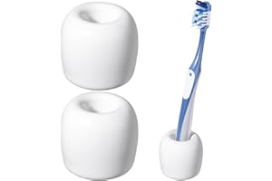 Urbanstrive Ceramic Toothbrush Holders for Bathrooms, Sleek Tooth Brush Holder Toothbrush Stand Tooth Brushing Holder, Portable Bathroom Accessories Organizer, White, 2 Pack