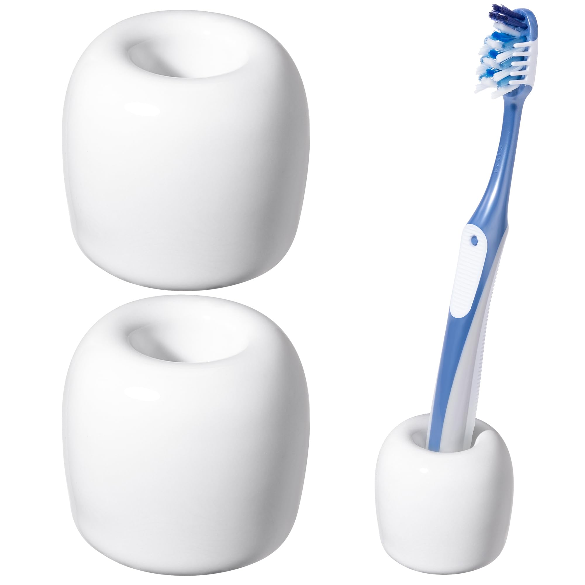 Photo 1 of Urbanstrive Ceramic Toothbrush Holders for Bathrooms, Sleek Tooth Brush Holder Toothbrush Stand Tooth Brushing Holder, Portable Bathroom Accessories Organizer, White, 2 Pack