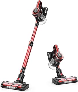 MooSoo Akku Staubsauger Kabellos 17Kpa Starker Sauger 4-in-1-Stabstaubsauger Ultra-leiser Handstaubsauger mit bürstenlosem Motor mit Mehreren Aufsätzen (rot-24KPA)
