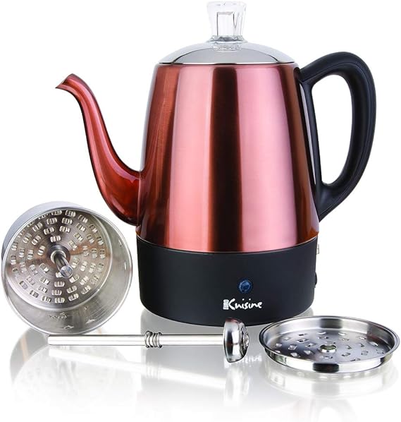 Euro Cuisine PER04 Electric Percolator 4 Cup Stainless Steel Coffee Pot Maker (4 Cup