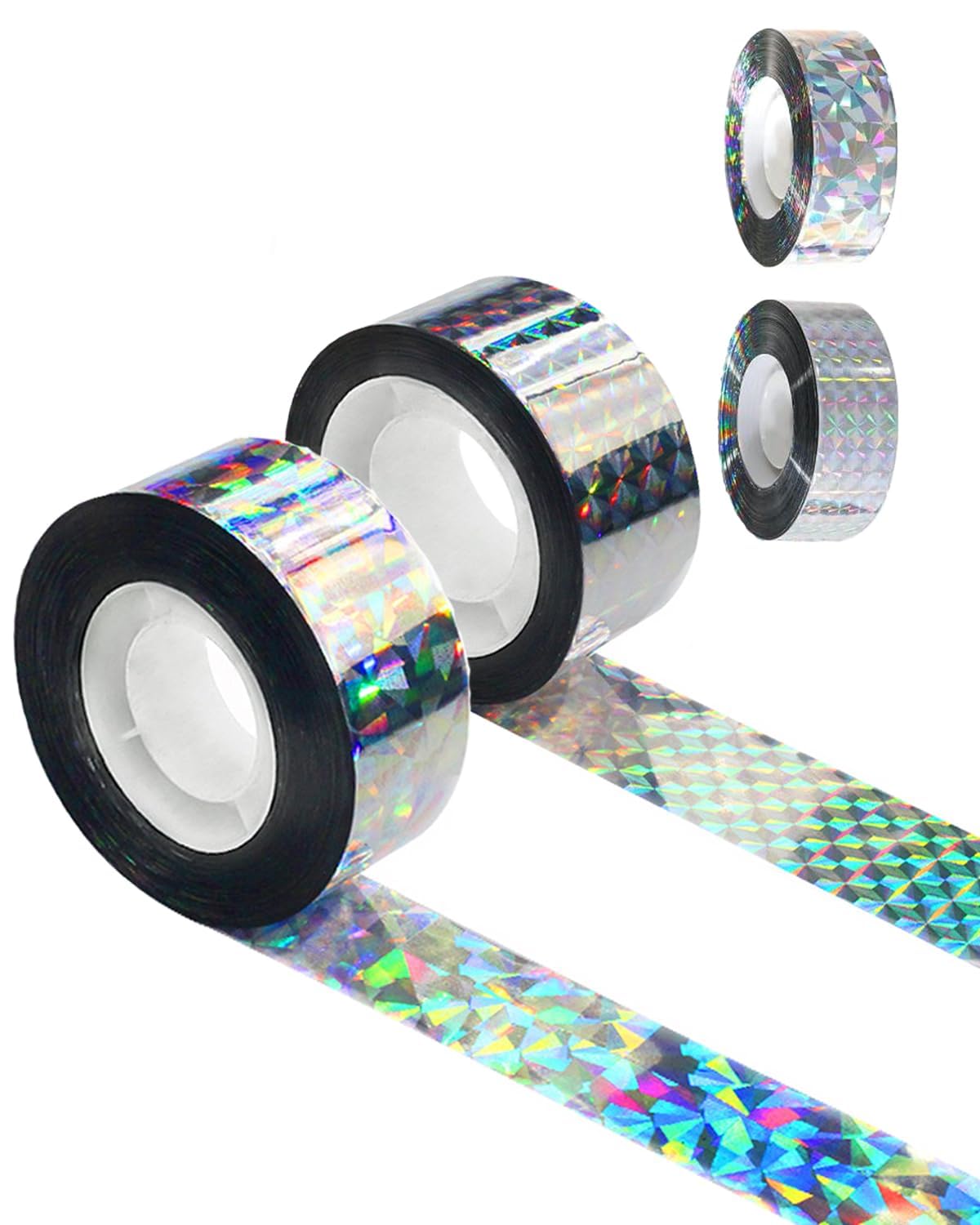 Whtawtaw 2 Rolls 100 M Bird Scare Tape Ribbon, Deterrent Visual Audible Reflective Tape to Keep Birds Away, Holographic Double Sided Flash Tape Bird Scarers for Garden, Outdoor, Balcony
