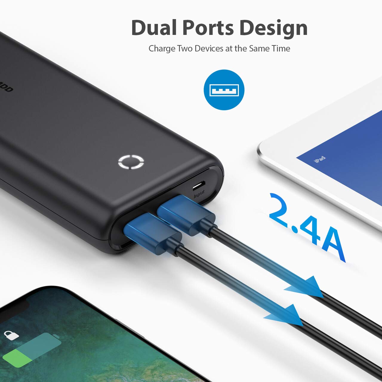 Poweradd Energycell 20000mAh Ultra Portable Charger Universal External Power Bank Compatible with iPhone, iPad, Samsung, Huawei and More-Black