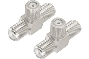 Yuslao F Type Splitter 3 Way Connector F-Type Female to Dual Female Coaxial Cable Splitter Adapter T-Shape for TV Video TV Antenna Cable Satellite Tuner VCR Antenna Cable 2-Pack