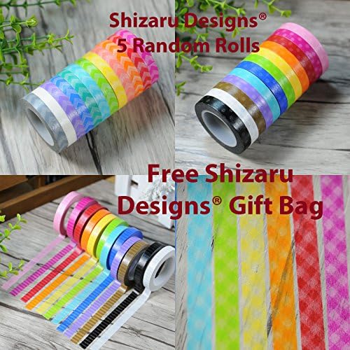Shizaru Designs Exclusive. 5 Rolls of Colorful Washi Tape Approximately 33 Amazing Feet Per Roll.