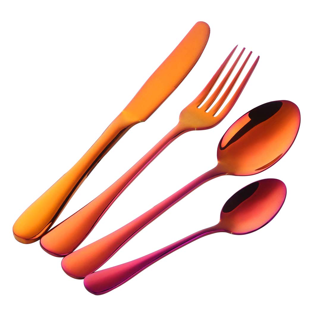 Cutlery Set for 1 Stainless Steel Flatware Set Rainbow Red Utensils Silverware Dinnerware Fuchsia Knife and Fork Spoon Teaspoon