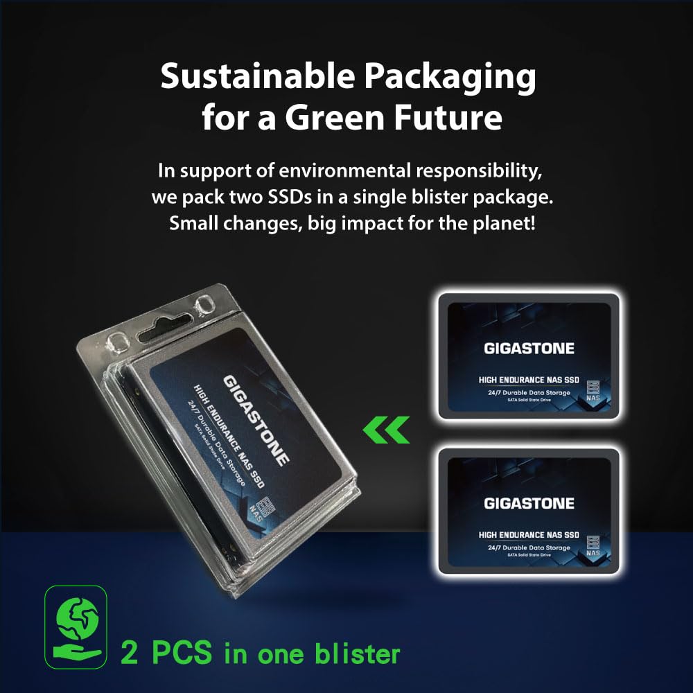 Gigastone 1TB NAS SSD Drive (2-Pack) 24/7 Durable TLC High Endurance RAID Data Storage Network Attached Storage 2.5