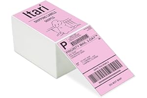 Itari 4x6 Thermal Labels - Fan-Fold Shipping Labels, Label Stickers Thermal Paper with Perforated for Thermal Printer, Compatible with Etsy, Shopify, Ebay, Amazon, FedEx, 500 Labels, Pink