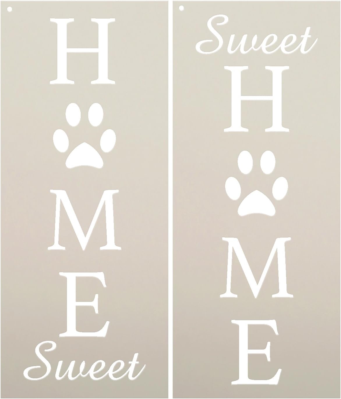 Home Sweet Home - Dog Paw Prints Stencil by StudioR12 | 2 Pieces | Reusable Mylar Template | Use to Paint Wood Signs - Porch Sign - Welcome - Animal | Select Size (8" x 19" (2 pcs))