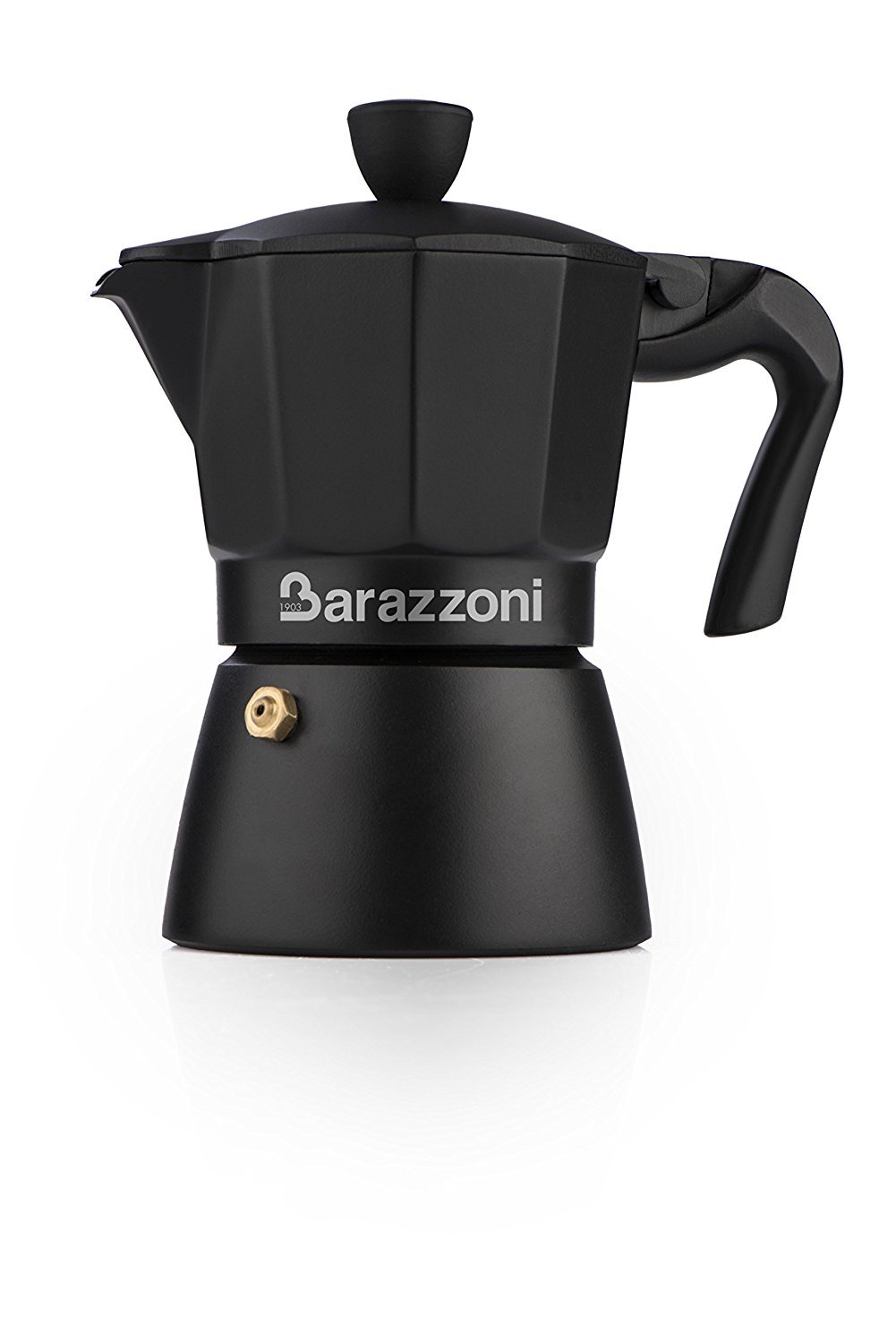 Barazzoni The Black Deluxe Coffee Pot 6 Cups. Product certified by the Accademia Italiana Maestri del Caffè.