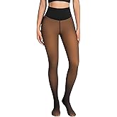 Apriddeo One-Seam Fake Sheer Fleece Lined Tights for Women, Thermal Leggings with Tummy Control & Butt Lifting Design
