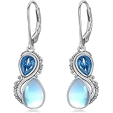 Valentine Moonstone Earrings 925 Sterling Silver Vintage Dangle Teardrop Leverback Earrings with 12 Months Birthstone Anniversary Birthday Jewelry Gifts for Women Her