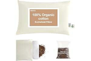 MIOTO Organic Buckwheat Pillow for Sleeping with Dual-Layer Pillowcase and Extra Tartary Buckwheat Hulls, Adjust Height and Firmness, Neck Support Pillow for Back and Side Sleepers 14"x20"