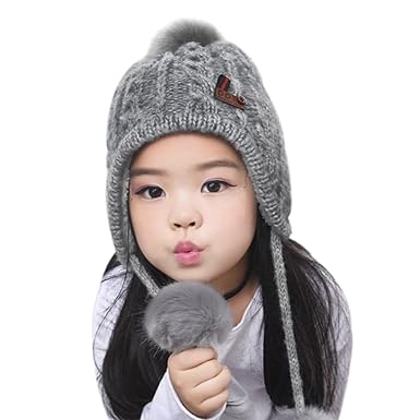 Amazon 冬用ハット ニット帽 子供 ボンボン 厚手 耳当て 裏起毛