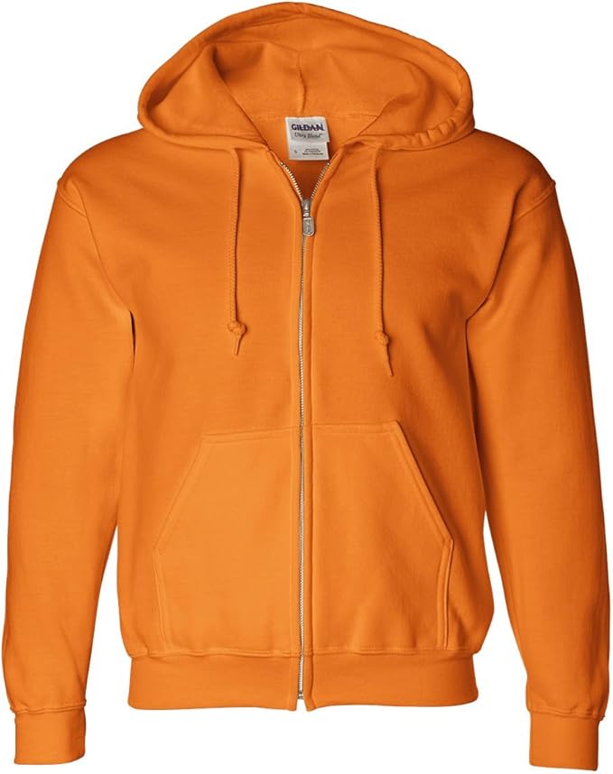 Gildan 9.3 oz. Ultra Blend 50/50 FullZip Hood, Safety Orange, L at