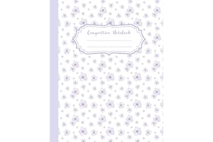 Composition Notebook Super Cute & Elegant White and Purple Preppy Aesthetic College Ruled: Floral Lined Journal for Teens, St