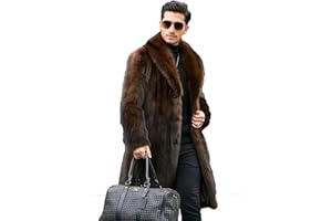 FTIMILD Men's Long Faux Fur Coat Single Breasted Warm Winter Trench Coat Fluffy Thick Overcoat