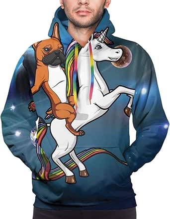 Amazon.com: French Bulldog Riding Unicorn Men's Hooded ...