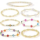 Dainty Cross Clover Gold Beaded Pearl Bracelet Stack for Women,Handmade Boho Gold Plated Beads Stretch Stackable Bracelets Fashion Birthday Prom Jewelry Accessories Gift Friendship