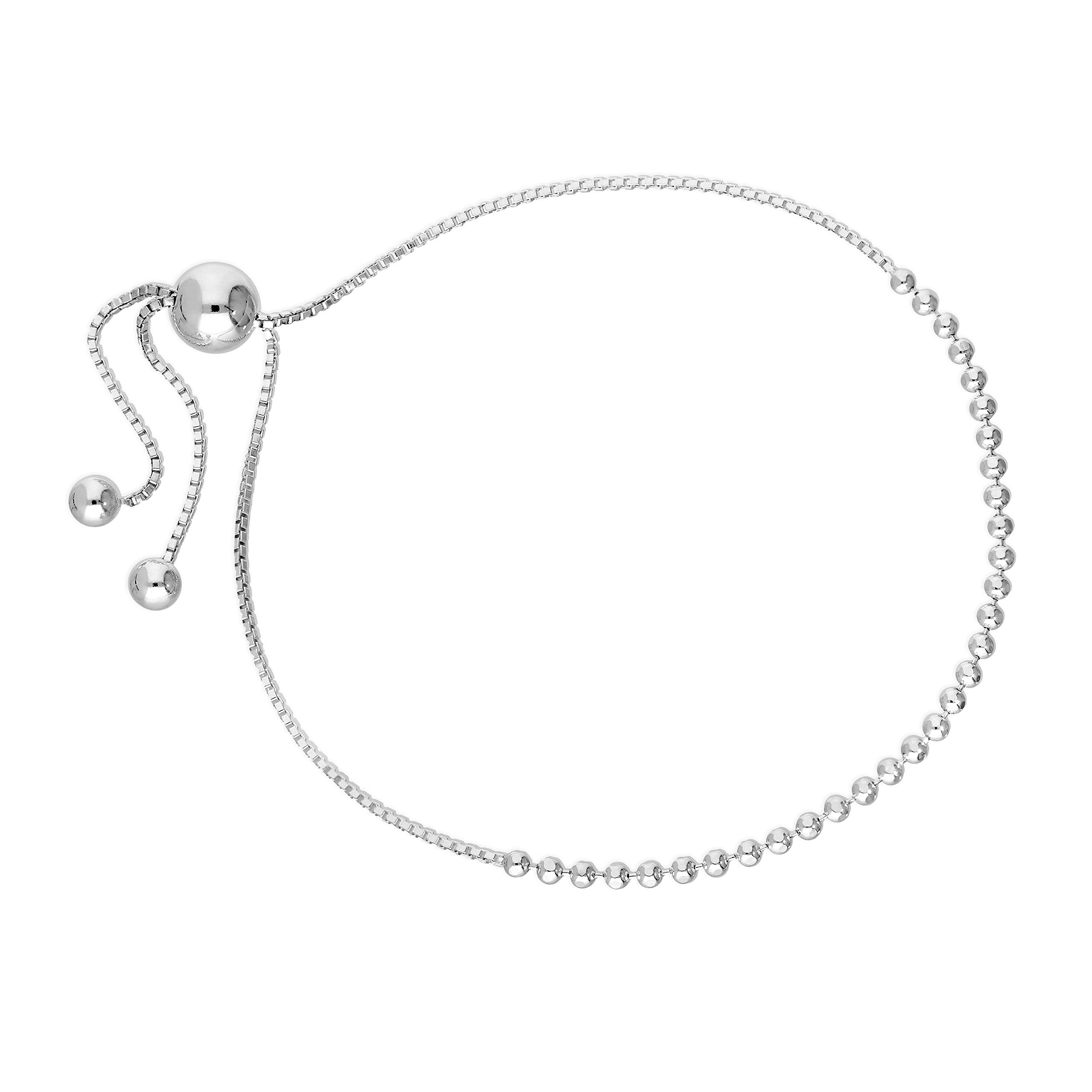 jewellerybox Sterling Silver 10 Inch Bead Chain & Box Chain Adjustable Bracelet