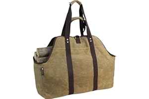 MYFIREPLACEDIRECT Waxed Canvas Log Carrier Tote Bag, Extra Large Durable Firewood Holder with Handles and Shoulder Strap, Heavy Duty Wood Carrying Bag for Fireplaces & Wood Stoves Khaki