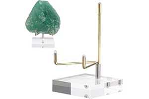 Hipiwe Clear Acrylic Display Stand Holder with Adjustable Metal Arms Display Easel Stands for Gemstones Fossils Minerals Agate Slabs Plates Crystals Saucers Collectibles, 2.4x2.4x4.1 inch