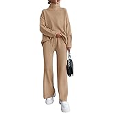 dowerme Women Spring 2 Piece Outfits 2026 Winter High Neck Sweater Sets Drawstring Wide Leg Pant Chunky Knit Lounge Set