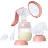 Frida Mom 2-in-1 Breast Pump, Manual Hand &amp; Hands-Free Suction Cup | Dual-Mode Wireless Milk Collector, Ergonomic Handle, SoftFeel Flange for Breastfeeding Comfort