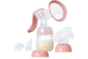 Frida Mom 2-in-1 Breast Pump: Manual Hand Pump & Hands-Free Automatic Suction Cup, Dual-Mode, Wireless Milk Collector, Ergonomic Handle, SoftFeel Flange for Breastfeeding