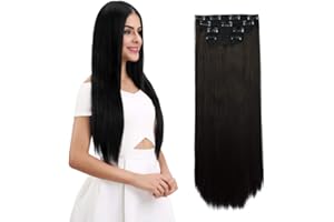REECHO 28" Straight Super Long 4 PCS Set Thick Clip in on Hair Extensions Black Brown