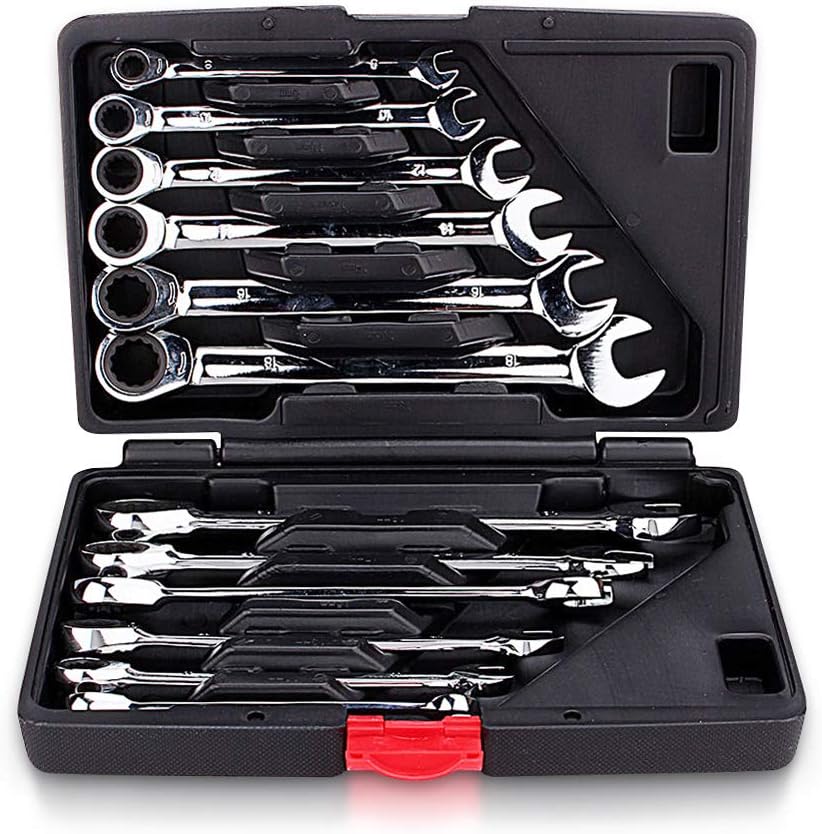 Amazing Tour 12pc 8-19mm Metric Spanner Wrench Set Ring Ratchet Spanner Set Ratchet Combination