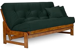 Nirvana Futons Arden Futon Set - Queen Size, Frame, 8" Mattress, Twill Hunter Green Cover