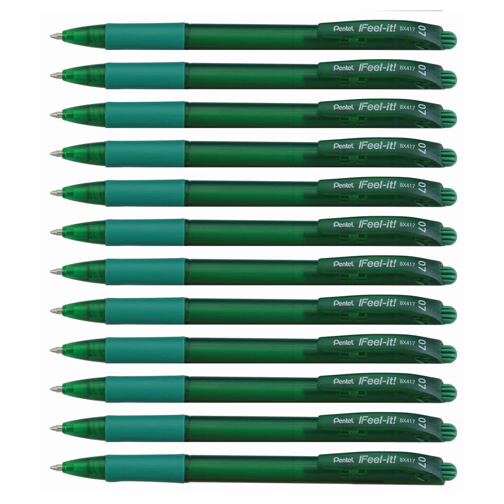 Pentel BX417-D Feel-It, Retractable Fine Tip, Green, Pack of 12