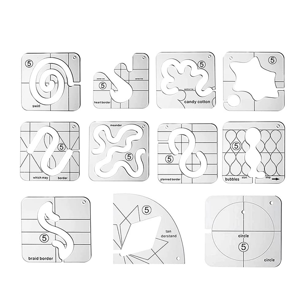 TYCIONG 11 PCS Free Motion Acrylic Templates, DIY Quilting Gift for Sewing Machine
