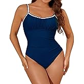 Forllori Women's One Piece Swimsuit Square Neck Swimwear Tummy Control Ruched Slimming Bathing Suit Vintage
