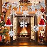 Jetec Let It Snow Garland Winter Banner and Christmas Honeycomb Santa Hat with 8 Pieces Snowflakes Christmas Honeycomb Decorations Party Supplies
