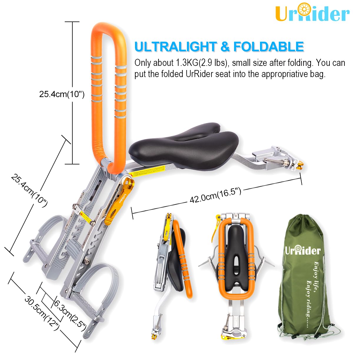 UrRider Child Bike Seat, Front Mount Kids Bike Seat,Fit Mountain Bikes, Cruiser Bikes, Folding Bikes, Ultra Light,Portable, Tool-Free, Quick-Release,Toddler Bike Seat for 2-6 Years(up to 60lbs)