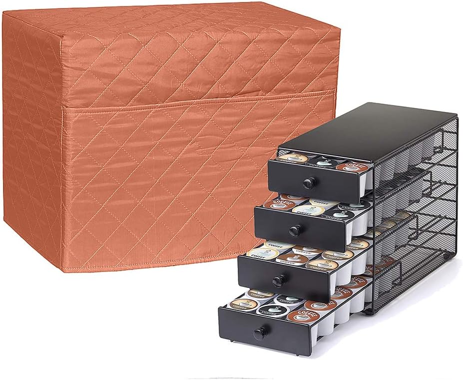 Cheng Yi Large Capacity Coffee Pod Storage Drawer Cover Bag for 4-Tier 72 K-Cup Coffee Pod,Dust-proof Organizer Quilted Kitchen Office Coffee Protector, 14.8L x 9W x 11.8H Inch CYFC671 (Brick-red)