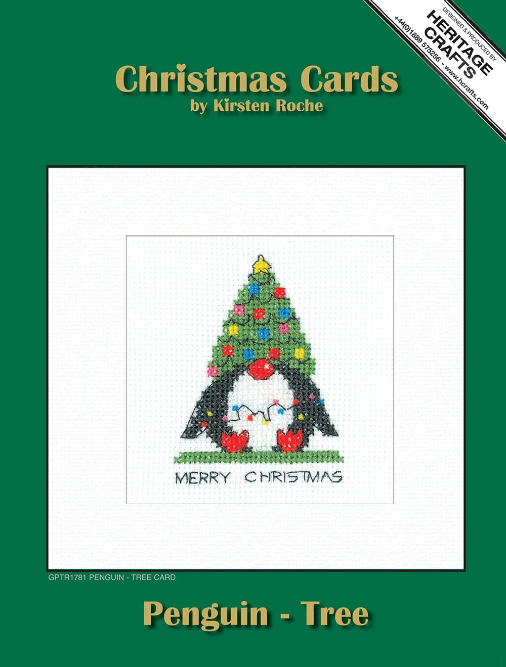 Heritage Crafts Penguin - Tree - Counted Cross Stitch Christmas Card kit by Kirsten Roche