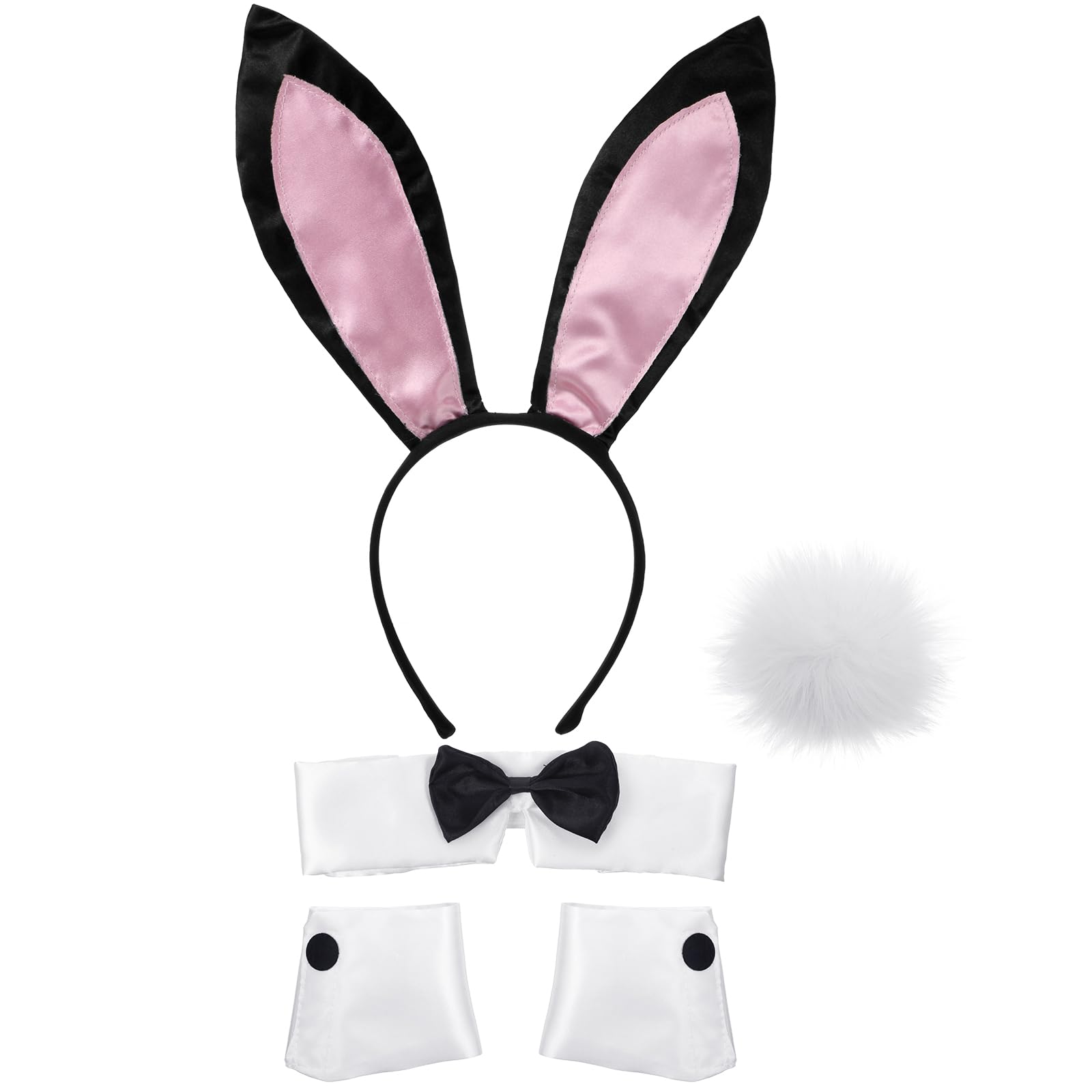 SATINIOR Women's Bunny Costume Set Rabbit Ear Headband Collar Bow Tie Costume Cuffs Rabbit Tail for Halloween Christmas Costume Cosplay Party (Pink)