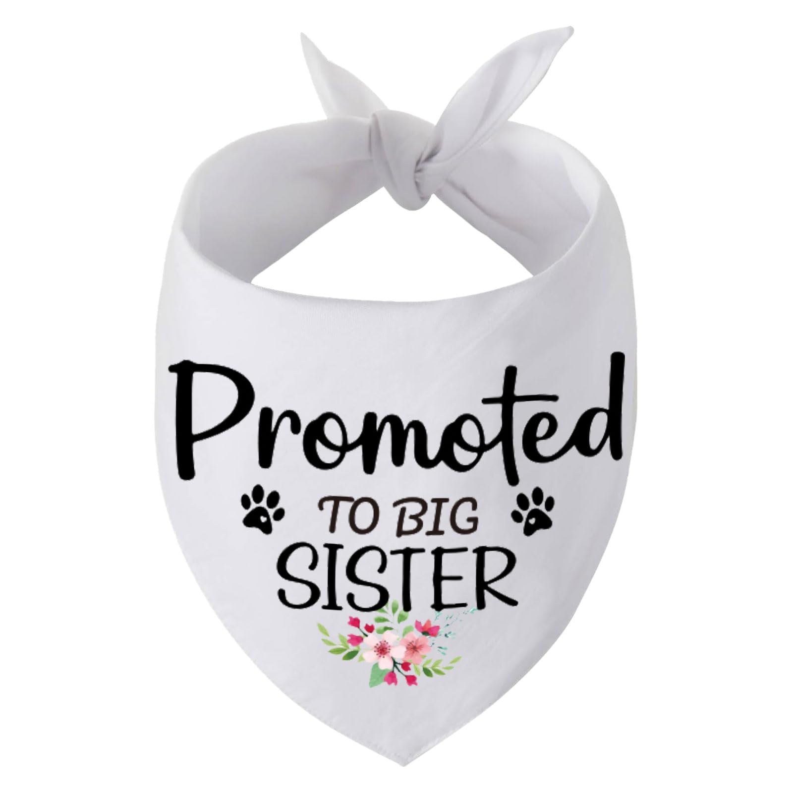 ORIGACH Promoted to Big Sister Dog Bandana, White Flower Pattern Pregnancy Announcement Dog Bandana, Pet Dog Triangle Scarf, Gender Reveal Photo Prop Pet Accessories for Dog Lovers Owner Gif