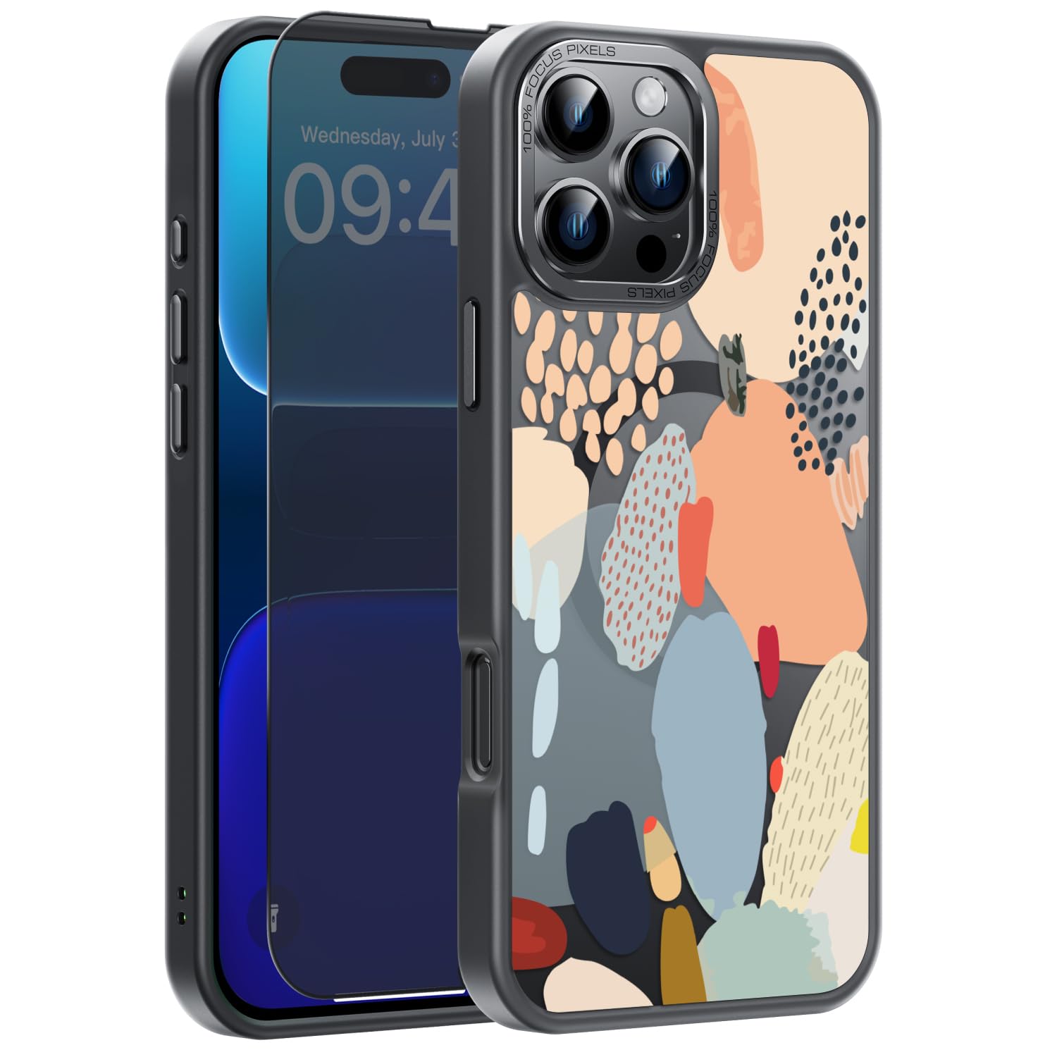 FUNMIKO for iPhone 16 Pro Max Case with Privacy Screen Protector, Wireless Charging Compatible, Shockproof Translucent Matte Cover - Cute Floral Design Phone Case for Women Girls - Colorful Cactus