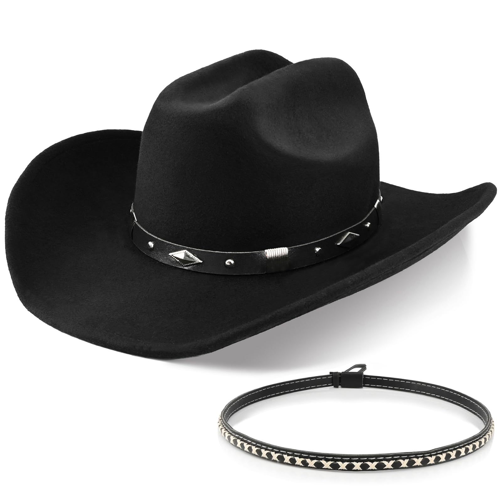 Photo 1 of 100% Wool Western Cowboy Hat for Men's Women's Classic Fedora Hat Felt Cowgirls Hats with Two Decorative Bands (US, Alpha, Large, X-Large, Black-B)