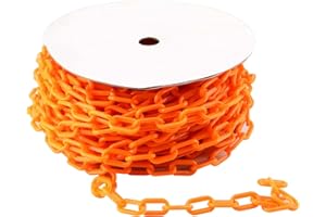 JAPCHET 150 Feet Plastic Chain Safety Barrier, 6mm Thick Orange Plastic Chain, Heavy Duty Plastic Chain Link for Crowd Control, Construction Site, Parking, and Concerts