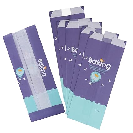 BESTONZON 50pcs Bakery Bags with Clear Window Kraft Paper Treat Bag Bread Toast Packing Pouch (Blue Sea)