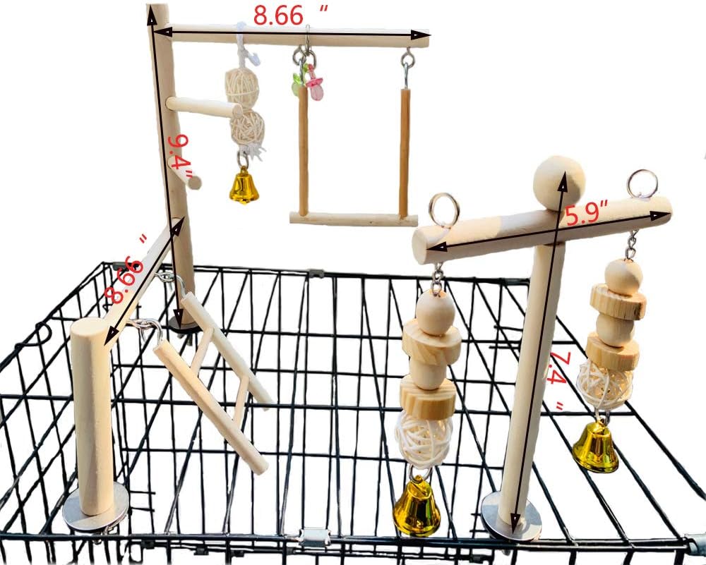 PINVNBY Bird Playground Parrot Play Gym Parakeet Cage Play Stand Wooden Perches Playpen Ladders Conure Chewing Climbing Swing Toy Birdcage Accessories for Small Cockatoo Cockatiel Lovebirds Budgie : Pet Supplies