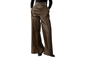 Women's Faux Leather Pants Vintage Pu High Waist Wide Leg Pants with Pockets Y2k Pleated Going Out Motorcycle Trousers