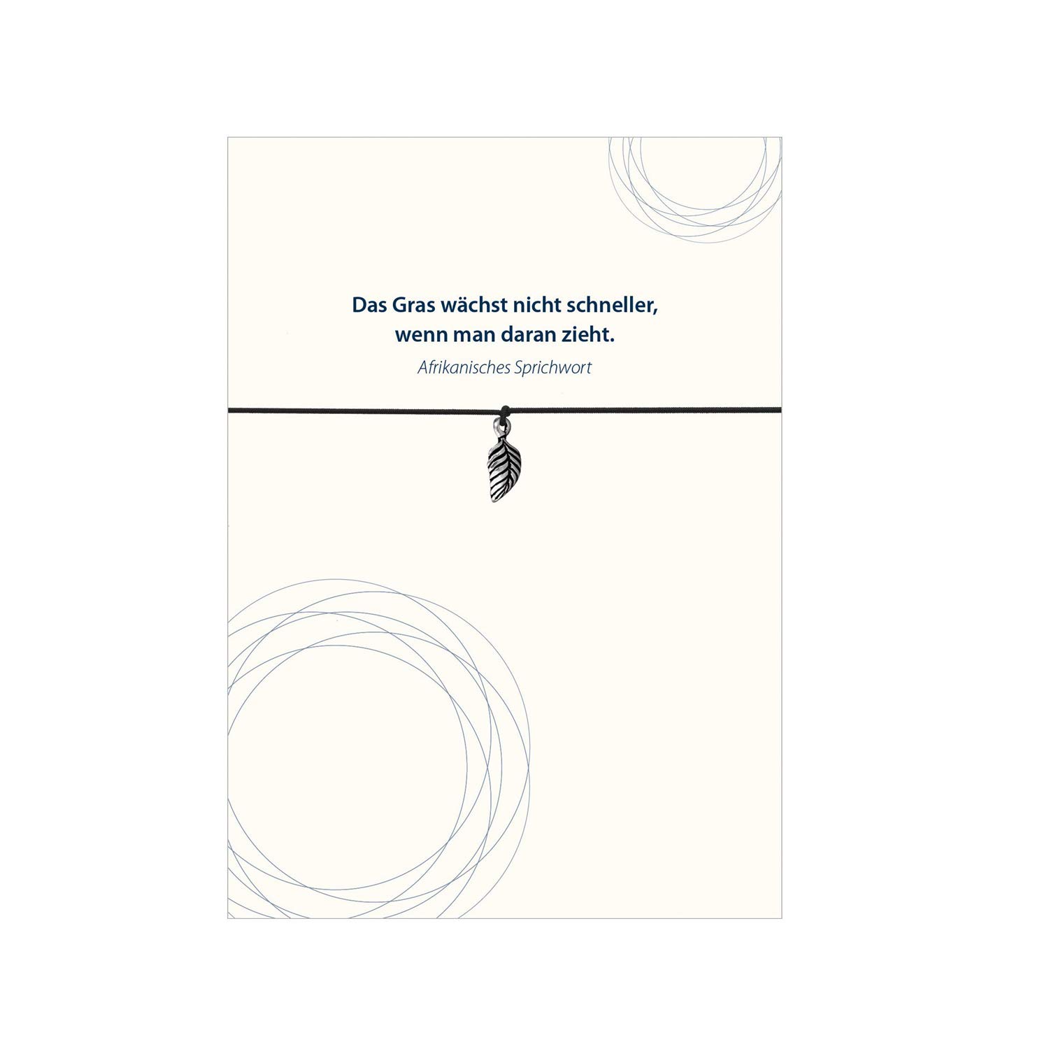 Glücksschmiedin Patience – Bracelet African Proverb with Leaf Pendant Silver-Plated Elastic Textile Band Lovely Card: The Grass does not grow faster, ... black